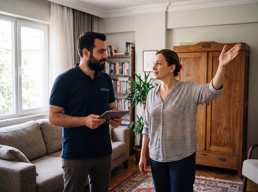 Esgün Lojistik yetkilisi evde keşif yapıyor