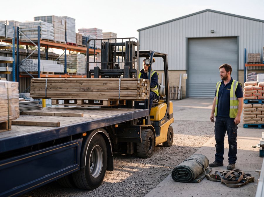 Varış sahasında yükün forkliftle indirilmesi