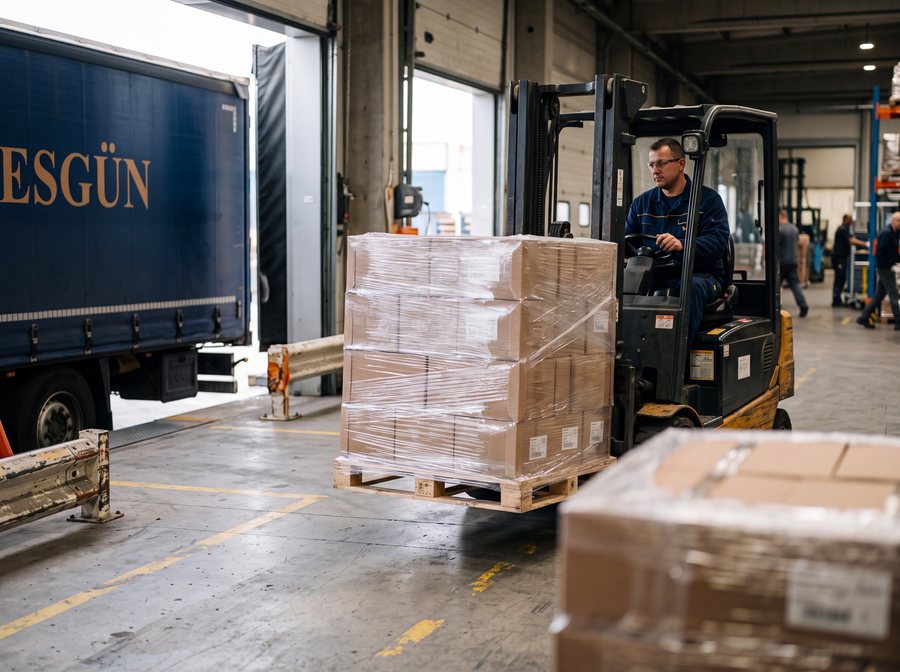 Forkliftle paletli yükün dorseye yüklenmesi